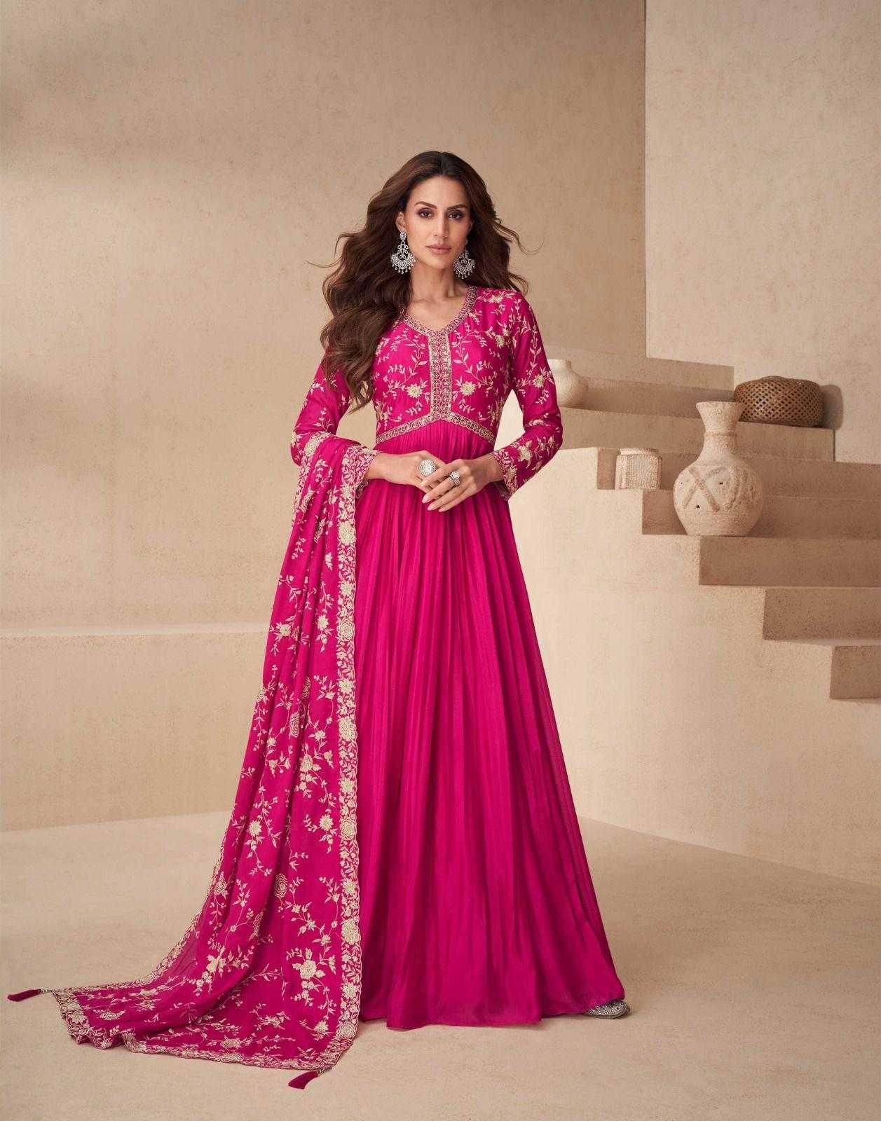 Chinon Silk Anarkali Long Gown for Elegant Occasions - MYLUXURY LANE ENTERPRISE